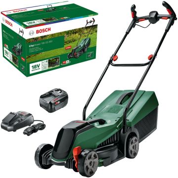 BOSCH Masina de tuns gazon/iarba pe acumulator Bosch CityMower 18V-32-300, 18 V 4.0 Ah, 32 cm latime lucru, cos colectare 31 L, inaltime taiere 30-60 mm, contine: acumulator 18V 4.0 Ah + incarcator