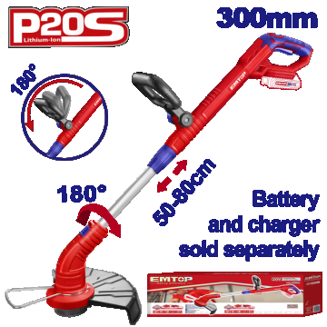 Motocoasa electrica Trimmer fara acumulator si incarcator, maner reglabil, 300mm - ELGT20018, EMTOP Motocoasa electrica Trimmer fara acumulator si incarcator, maner reglabil, 300mm - ELGT20018, EMTOP